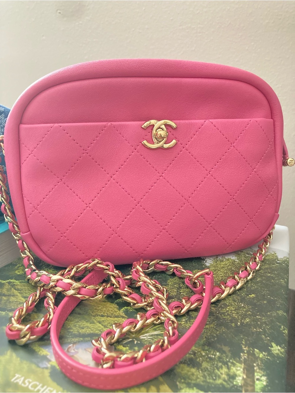 CHANEL Hot Pink Quilted Leather Crossbody with Gold-Tone Chain